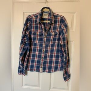 Abercrombie & Fitch Navy Red White Plaid Button-Down Shirt